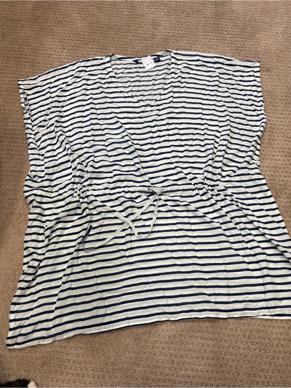 Lands' End White and Navy Striped Sheer Swim Cover Up